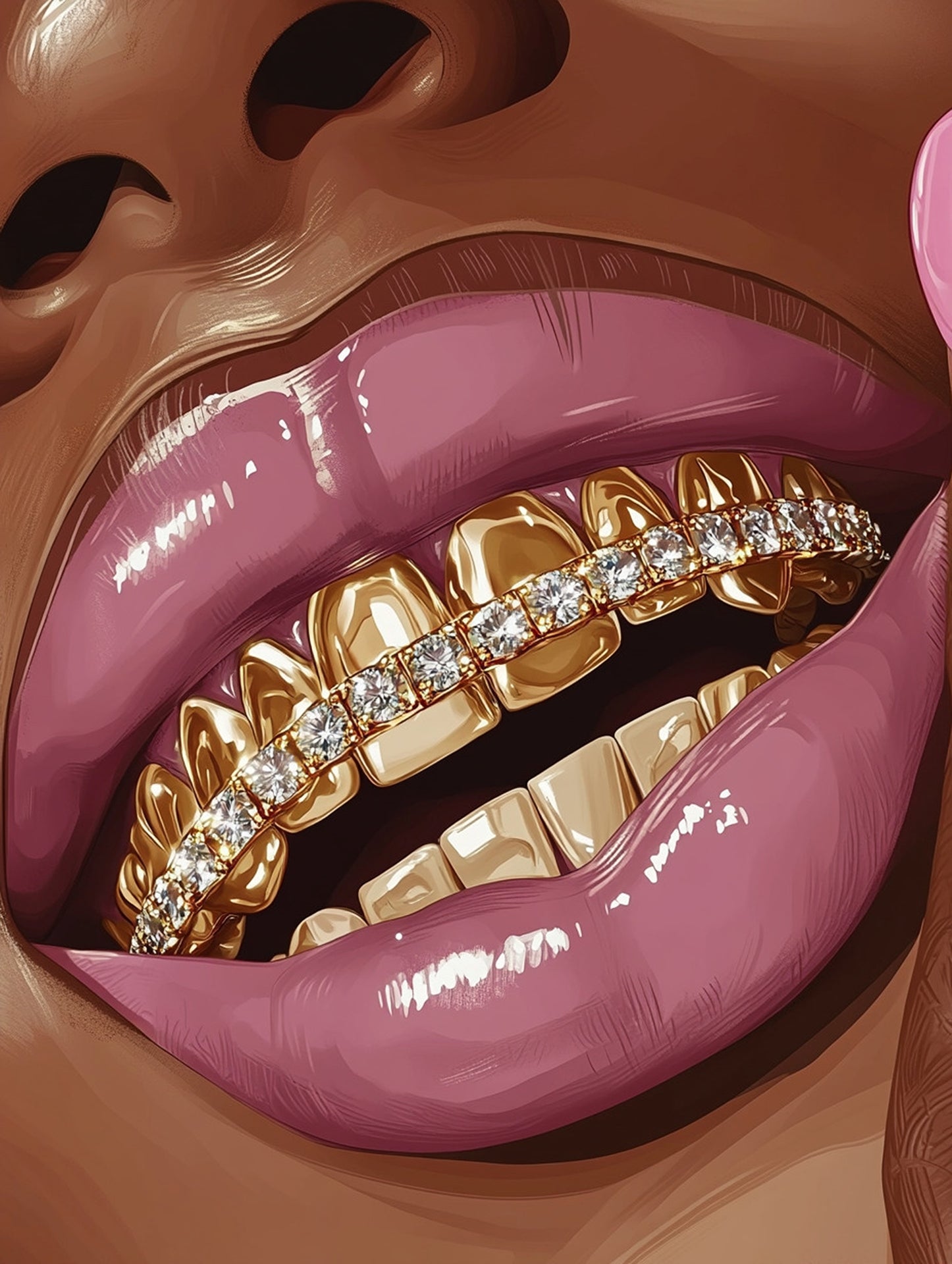 Pink Lips & Gold Grills Wall Art